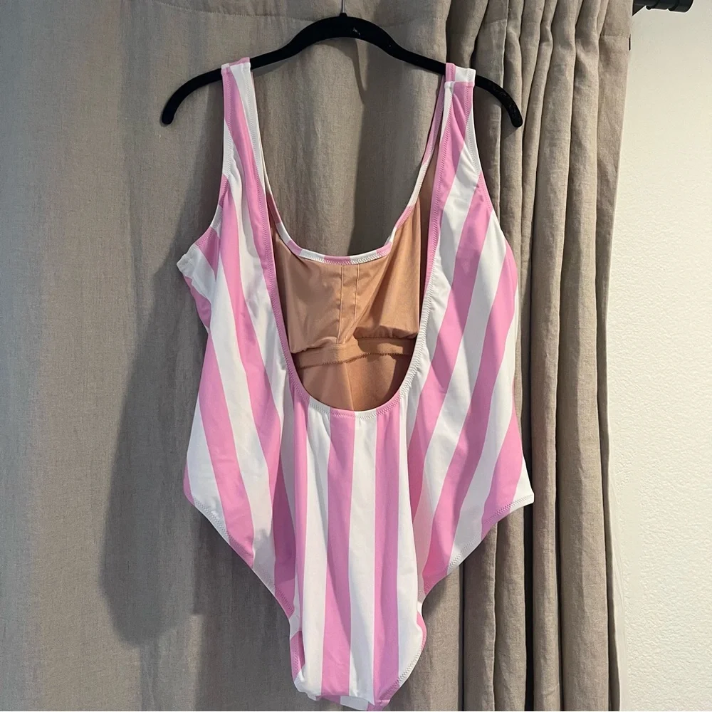 NWT J Crew - Scoopback One Piece Pink Stripe Swimsuit